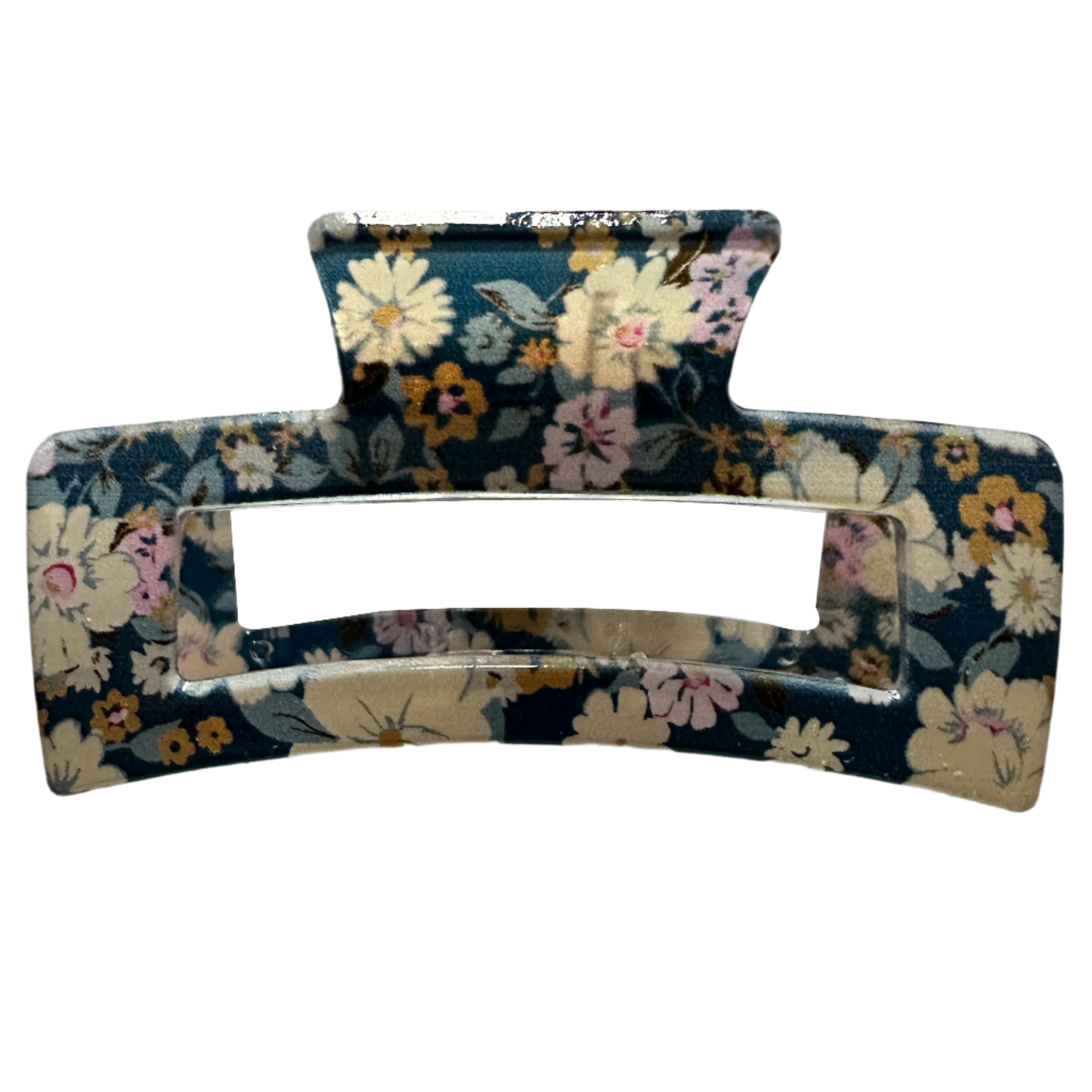 BLUE FLORAL BOX HAIR CLAW CLIP