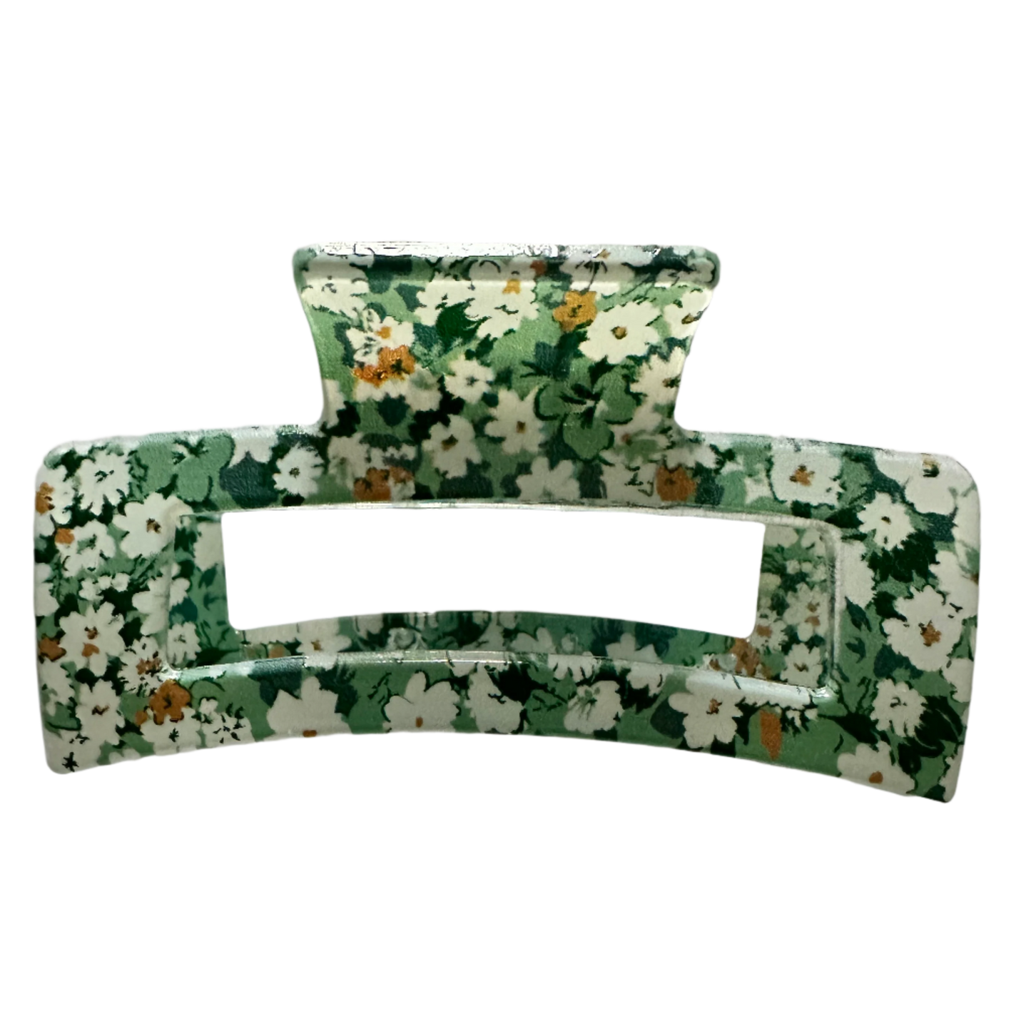 GREEN FLORAL BOX HAIR CLAW CLIP