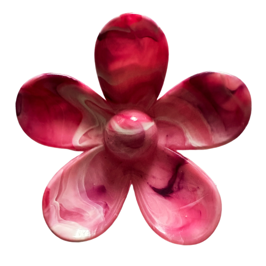 MARBLED DARK PINK FLOWER HAIR CLAW CLIP